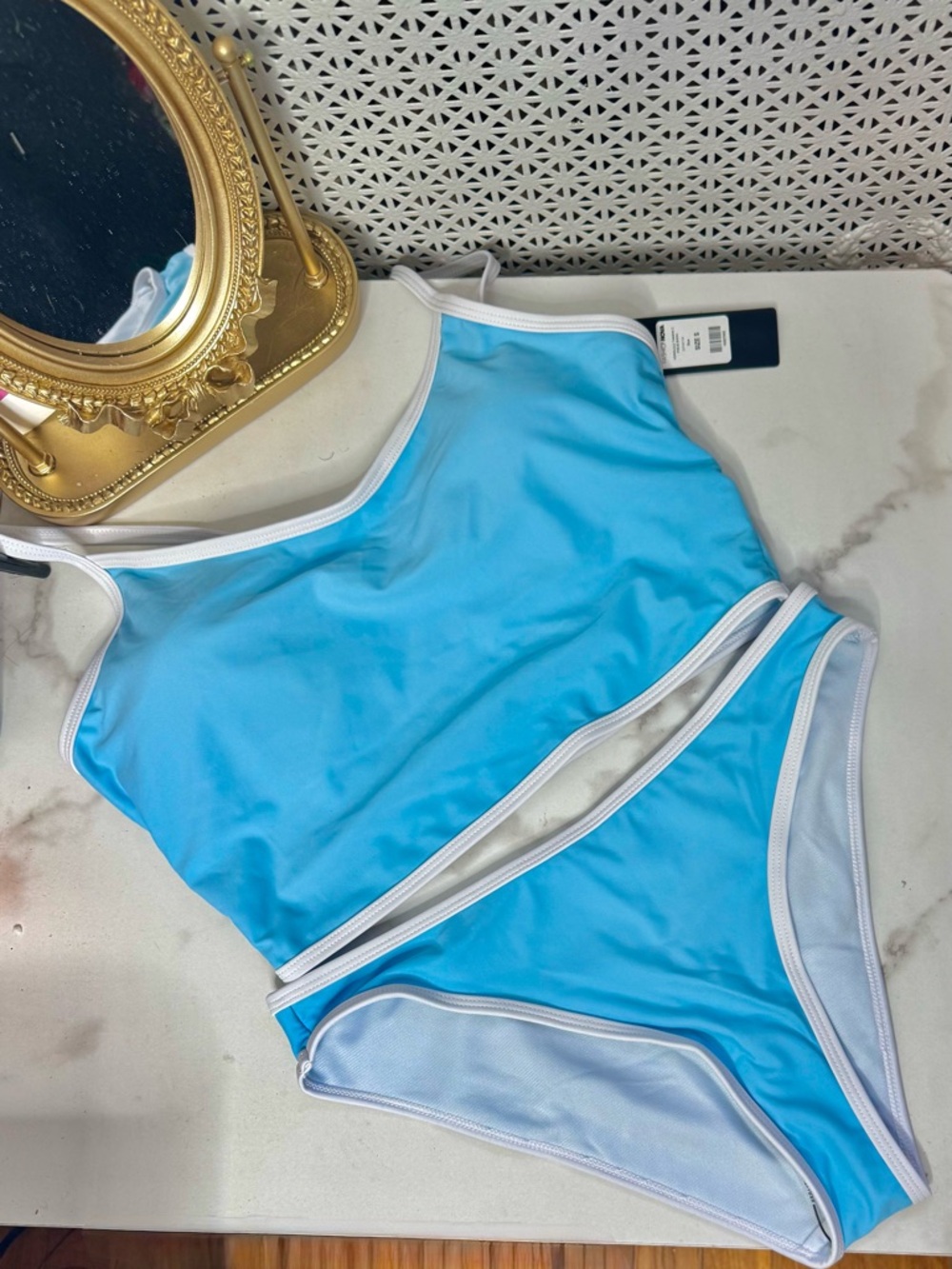 Fashion Nova Blue Bikini Set 2 Piece Tankini Minimal Y2K Beach Vacation Swim NWT - Picture 5 of 5